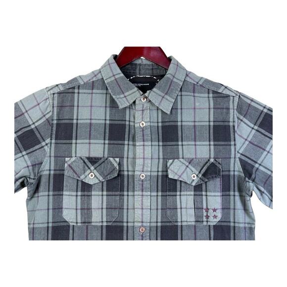 Fourstar Flannel Shirt Mens Medium Gray Purple Plaid Street Pirate Skate - Picture 2 of 16